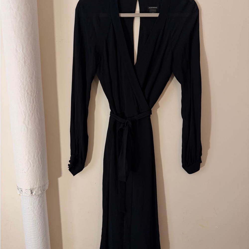Club Monaco Black V-Neck Wrap Dress with Back Keyhole